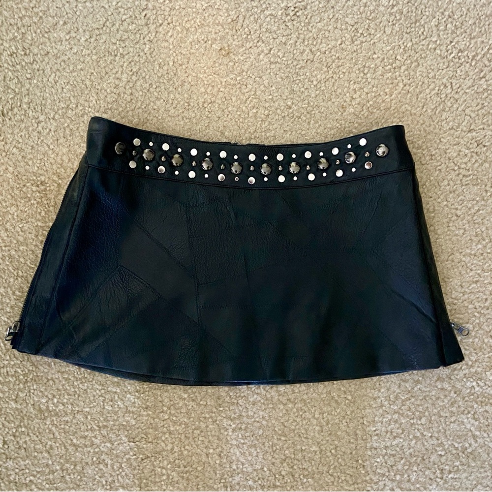 bebe Black Leather Mini Skirt with Studded Detail